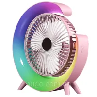 Настольный аккумуляторный вентилятор Colorful Desktop Fan FH-668 со светодиодной RGB подсветкой 5W, Вращающийся беспроводной охладитель воздуха