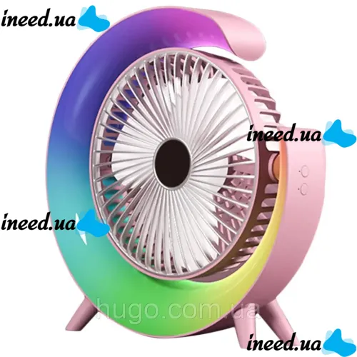 Настольный аккумуляторный вентилятор Colorful Desktop Fan FH-668 со светодиодной RGB подсветкой 5W, Вращающийся беспроводной охладитель воздуха