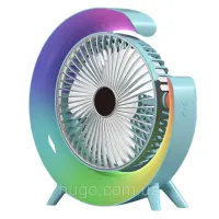 Настольный аккумуляторный вентилятор Colorful Desktop Fan FH-668 со светодиодной RGB подсветкой 5W, Вращающийся беспроводной охладитель воздуха