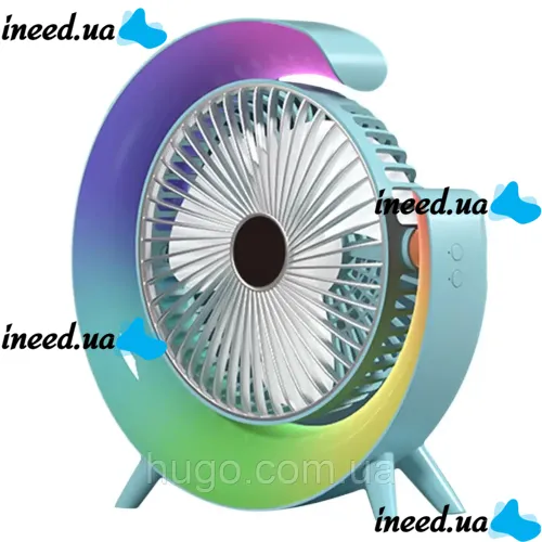 Настольный аккумуляторный вентилятор Colorful Desktop Fan FH-668 со светодиодной RGB подсветкой 5W, Вращающийся беспроводной охладитель воздуха