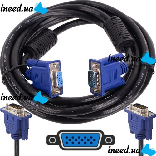 Кабель, переходник GBX с VGA на VGA длинной 10м с двумя фильтрами Интерфейсный для монитора 10 метров с фильтром, Шнур для телевизора, проектора