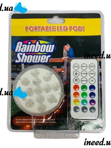 Універсальна Підводна лампа LED підсвічування з пультом Rainbow Light Show RGB, 13 LED для басейну 12 кольорів, водонепроникний світильник для фонтану