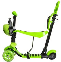 Трехколесный детский самокат беговел Scooter FYS-2864 Green 5 в 1 со складным сиденьем, родительской ручкой и светящимися колесами для детей Зеленый
