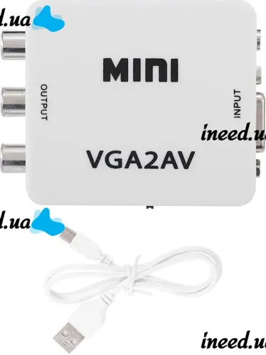 Конвертер переходник VGA на AV RCA тюльпан, Универсальный активный адаптер со звуком и внешним питанием VGA-AV Аудио 3.5 mm Converter Mini 1080P