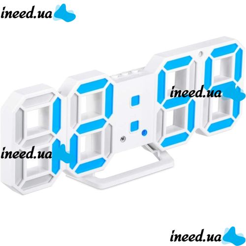 Электронные настольные 3D часы с синей LED подсветкой Generic LY-1089, Светодиодные цифровые настенные часы с будильником и датой Белые