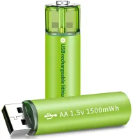 Аккумуляторные перезаряжаемые батарейки USB АА FlyCat 1.5V 1500 mAh 2шт, Пальчиковые аккумуляторы батарейка 1500 мАч зарядка от юсб в кейсе Зеленые
