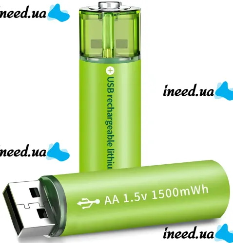 Аккумуляторные перезаряжаемые батарейки USB АА FlyCat 1.5V 1500 mAh 2шт, Пальчиковые аккумуляторы батарейка 1500 мАч зарядка от юсб в кейсе Зеленые