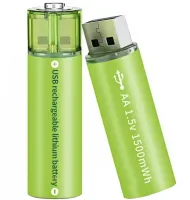 Аккумуляторные перезаряжаемые батарейки USB АА FlyCat 1.5V 1500 mAh 2шт, Пальчиковые аккумуляторы батарейка 1500 мАч зарядка от юсб в кейсе Зеленые