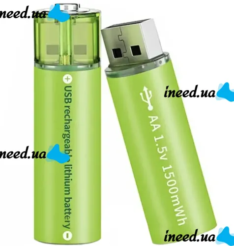 Аккумуляторные перезаряжаемые батарейки USB АА FlyCat 1.5V 1500 mAh 2шт, Пальчиковые аккумуляторы батарейка 1500 мАч зарядка от юсб в кейсе Зеленые