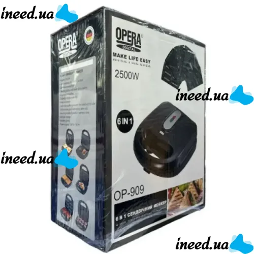 Электрическая сэндвичница, бутербродница Sandwich Maker Opera OP-909 2500W с 6 съемными формами гриль, вафельница, орешница с антипригарным покрытием