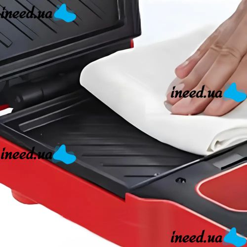 Электрическая сэндвичница вафельница Breakfast Machine BQ ST1008 со сменными панелями 600W, бутербродница для приготовления сендвичей от сети 220V Красная