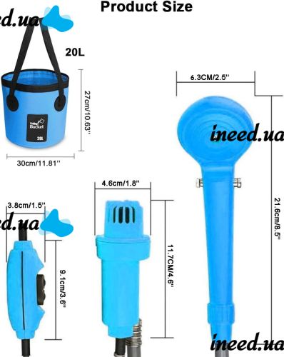 Автомобильный портативный душ Washing Spray With Bucket 12V на 20л, Походный душ от прикуривателя Автомойка для отдыха на природе и мытья машины