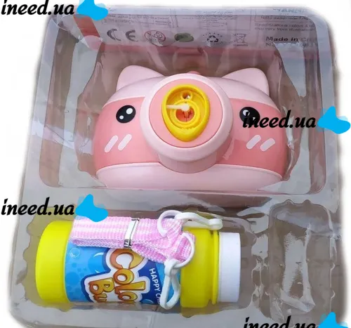 Детский генератор мыльных пузырей Свинка Bubble Camera HJ-458 в виде фотоаппарата, Игрушка фотоаппарат для пускания мыльных пузырей на батарейках