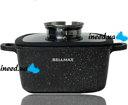 Кухонный набор посуды Bellmax Cookware Set BM-132 3 казана и сковорода для приготовления еды , Кастрюли с крышками и гранитным покрытием 9 предметов