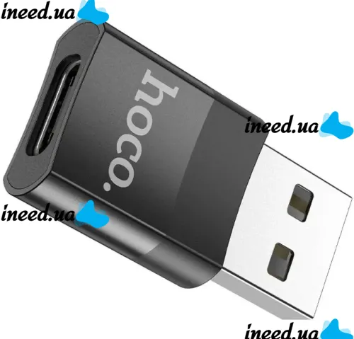 Универсальный переходник Hoco UA17 USB to Type-C с функцией зарядки и передачи данных до 480 Мбит/с, Адаптер Хоко юсб на USB-C 3A 60W Черный