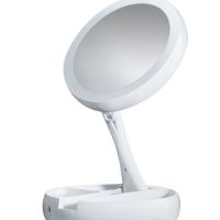 Desktop Round Cosmetic Mirror with LED Backlight My Fold Away For Makeup , Folding Magnifying 10x Mirror Transformer with Organizer