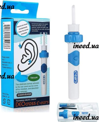 Вакуумный пылесос для чистки ушей С-ears Painless Cordless Electric DEOcross I-ears Ухочистка для удаления ушной серы на батарейке с футляром