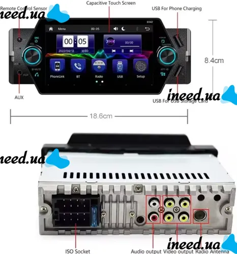 Автомагнитола MP5 Pioneer PA455U 1Din Bluetooth с дисплеем 5" дюймов и пультом, Автомобильная магнитола PA-455U с USB Android CarPlay в машину PA5055U