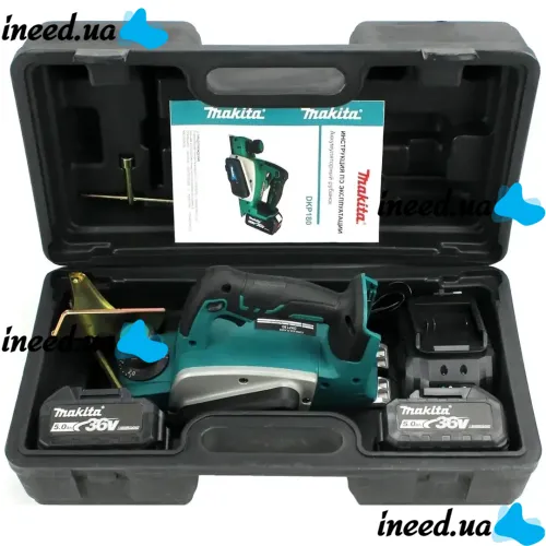Аккумуляторный рубанок по дереву Makita DKP180 36V 5AH 2 аккумулятора Беспроводной электрорубанок Макита PCP36V 11000 об/мин 36В 5Ач в кейсе Синий
