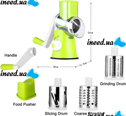 Многофункциональный мультислайсер Kitchen Master овощерезка для нарезания овощей и фруктов 3 насадки, Ручная овощерезка терка Китчен Мастер Зеленая