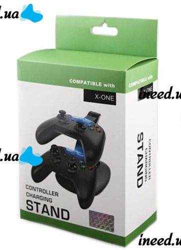Зарядная подставка док станция для геймпадов XBOX ONE/ONE S/ONE X на 2 джойстика, Зарядное устройство для зарядки геймпадов с подсветкой Черная