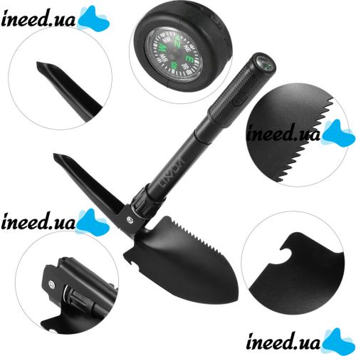 Tourist folding sapper shovel Tramp TR-55, pick, saw, opener with compass 5 in 1 made of steel, Black, tactical, car in a case