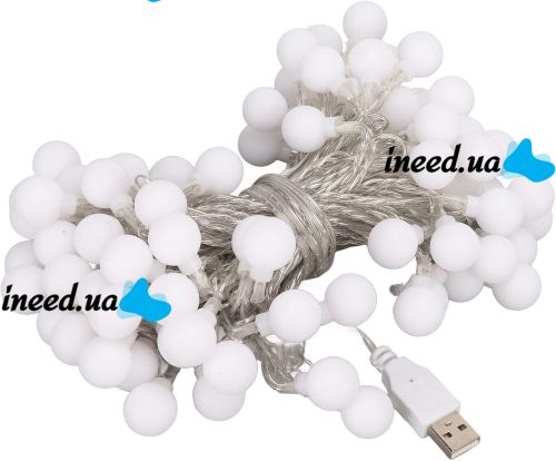Внутренняя светодиодная гирлянда Шарики 6м 40 LED шариков от USB Теплый белый, Новогодняя гирлянда 6 метра для дома от юсб Теплая белая