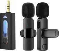Петличный двойной микрофон K35 с AUX для смартфона с прищепкой на одежду, Петличка 2 микрофона с шумоподавлением для блогера 3,5 мм до 20м Черная