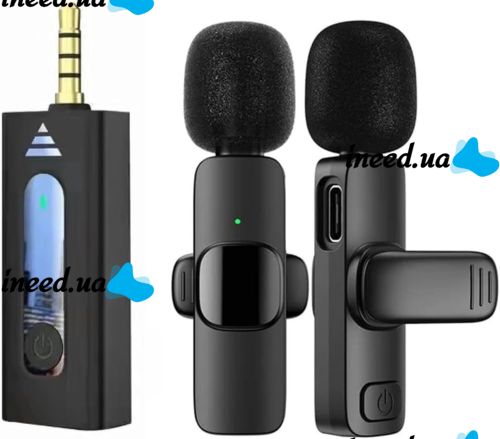 Петличный двойной микрофон K35 с AUX для смартфона с прищепкой на одежду, Петличка 2 микрофона с шумоподавлением для блогера 3,5 мм до 20м Черная
