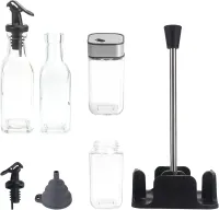 Набор кухонных емкостей Seasoning Bottle T221-3 для специй, масла и уксуса 4 емкости на подставке, Спецовница органайзер для хранения приправ Черный