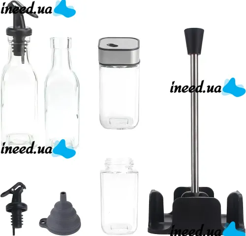 Набор кухонных емкостей Seasoning Bottle T221-3 для специй, масла и уксуса 4 емкости на подставке, Спецовница органайзер для хранения приправ Черный