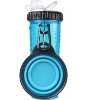 Двойная бутылка поилка для воды и корма со складной миской Pet Drink Bottle 2 в 1 для собак и кошек Походная бутылка для животных, Миска для прогулок