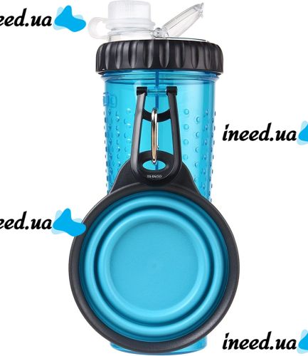 Двойная бутылка поилка для воды и корма со складной миской Pet Drink Bottle 2 в 1 для собак и кошек Походная бутылка для животных, Миска для прогулок