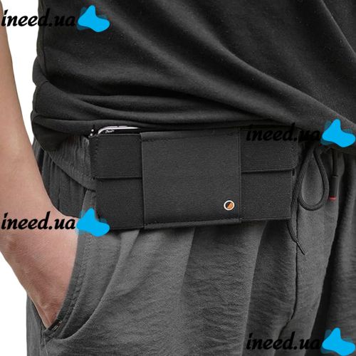 Поясная сумка бананка Mini Belt Bag ISKYBOB 7452 для документов и телефона без застежки, сумочка органайзер на пояс и ремень мужчин и женщин Черная