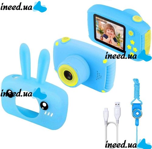 Детский аккумуляторный фотоаппарат DVR Baby Camera XL-500R зайчик, Детская цифровая камера 7688 600mAh, Цифровой фотоаппарат для детей Голубой
