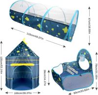 Children's Play Tent Castle Beautiful Cubby house 3 in 1 for Children with Tent House, Tunnel and Dry Pool, Prefabricated Teepee with Bag Blue