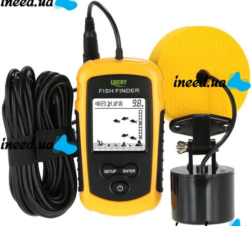 Портативный эхолот Lucky Fish Finder FFW1108-1 с цветным экраном до 100м для поиска рыбы Универсальный проводной рыболокатор для рыбалки Желтый