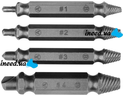 Набор экстракторов бит Easy Out Tool S2 4 шт в коробке, двухсторонние насадки для выкручивания сломанных, слизанных саморезов и болтов на шуруповерт