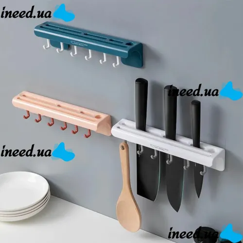 Многофункциональный навесной самоклеящийся держатель Tool Holder для кухонных ножей с крючками, Настенная подставка для столовых приборов на кухню