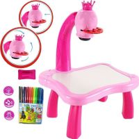 Children's Educational LED Projector for Drawing Projector Painting with Markers and a Table Set for Creativity Table with Slides Pink
