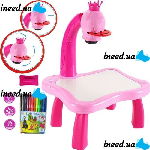Children's Educational LED Projector for Drawing Projector Painting with Markers and a Table Set for Creativity Table with Slides Pink