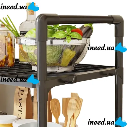 Кухонная полка органайзер Kitchen Storage Rack YX544-4 для хранения кухонных принадлежностей 3 яруса уровня, Стойка стеллаж с крючками для кухни