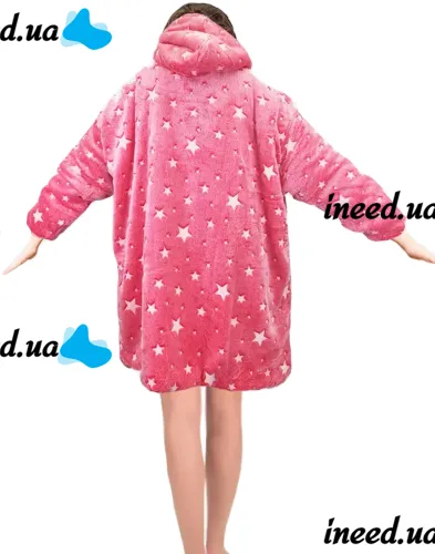 Светящийся взрослый худи толстовка Huggle Hoodie Stars Dream 2в1 унисекс оверсайз толстовка-плед с карманом и капюшоном на флисе 126х180 Розовая