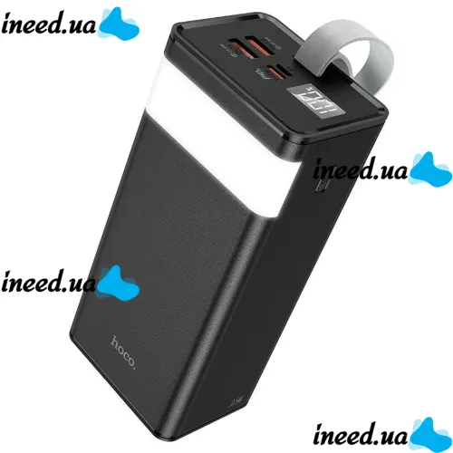 Внешний аккумулятор с быстрой зарядкой Power Bank Hoco J89A 60000mAh 22.5W, Портативная батарея повербанк Хоко 18W с фонариком и ремешком Черный