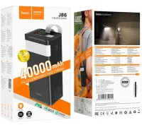 Внешний аккумулятор с быстрой зарядкой Power Bank Hoco J86 40000mAh 22.5W, Портативная батарея повербанк Хоко 18W с фонариком и ремешком Черный