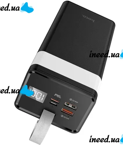 Внешний аккумулятор с быстрой зарядкой Power Bank Hoco J86 40000mAh 22.5W, Портативная батарея повербанк Хоко 18W с фонариком и ремешком Черный