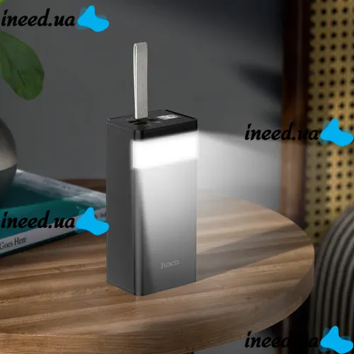 Внешний аккумулятор с быстрой зарядкой Power Bank Hoco J86 40000mAh 22.5W, Портативная батарея повербанк Хоко 18W с фонариком и ремешком Черный