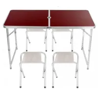 Aluminum Folding Picnic Table with Set with 4 Chairs Premier PR-FX8812 Brown Camping Folding Table Suitcase Folding Table