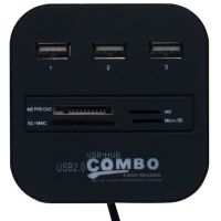 Разветвитель USB Hub Combo C329 7в1 MicroSD MS M2 MMC, Концентратор хаб картридер 3 юсб порта до 480 Мбит/с для компьютера и ноутбука Черный