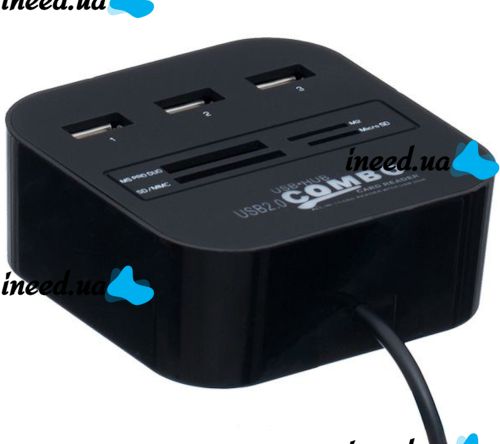 Разветвитель USB Hub Combo C329 7в1 MicroSD MS M2 MMC, Концентратор хаб картридер 3 юсб порта до 480 Мбит/с для компьютера и ноутбука Черный